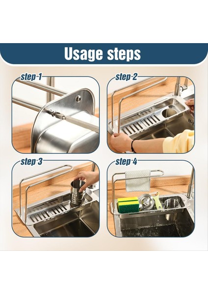 Paslanmaz Çelik Drenaj Rafı Genişletilebilir Sünger Tutucu Mutfak Lavabo Yemek Kurutma Rafı Mutfak Tezgahı C (Yurt Dışından) indirimleri