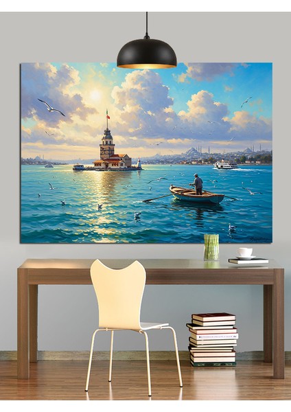 Istanbul Kız Kulesi Deniz Dekoratif Kanvas - Mdf Ahşap Tablo fırsatları