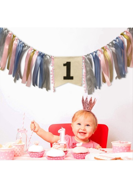 1 Doğum Günü Partisi Dekorasyon Seti Mavi Pembe Tema Banner Fotoğraf Props Renkli Bez Balonları Sofra Takımı (Yurt Dışından) fiyatları