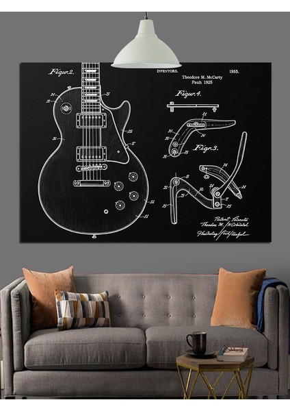 Gitar Şeması Teknik Çizim Dekoratif Kanvas - Mdf Ahşap Tablo