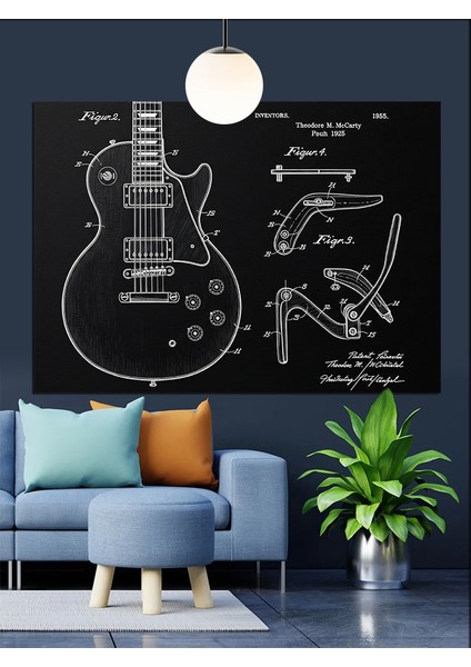 Gitar Şeması Teknik Çizim Dekoratif Kanvas - Mdf Ahşap Tablo modelleri