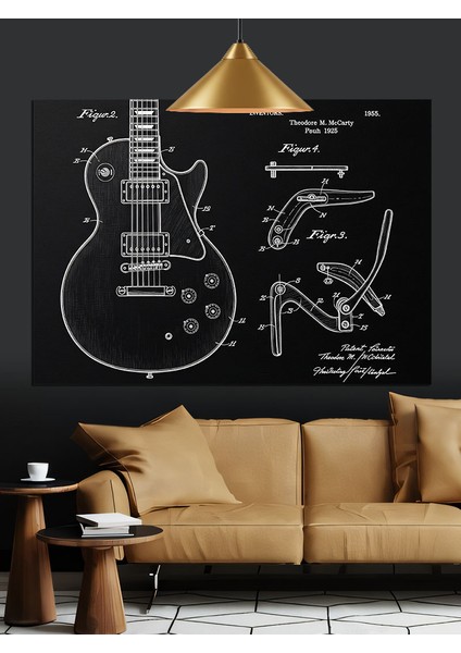 Gitar Şeması Teknik Çizim Dekoratif Kanvas - Mdf Ahşap Tablo fırsatları