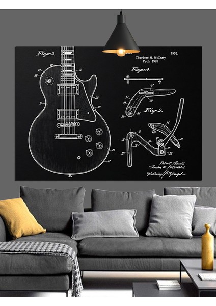 Gitar Şeması Teknik Çizim Dekoratif Kanvas - Mdf Ahşap Tablo indirimleri