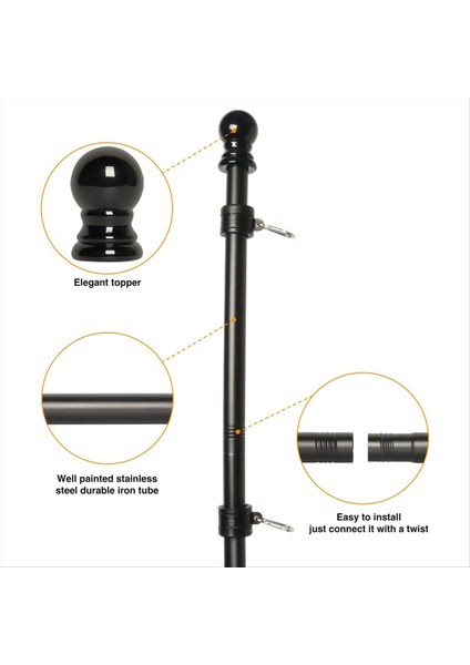 5ft Siyah Bayrak Direği 3x5 Spor Fan Açık Bayraklar Için Uygun Havaya Dayanıklı Paslanmış Bayrak Direği (Yurt Dışından) fırsatları