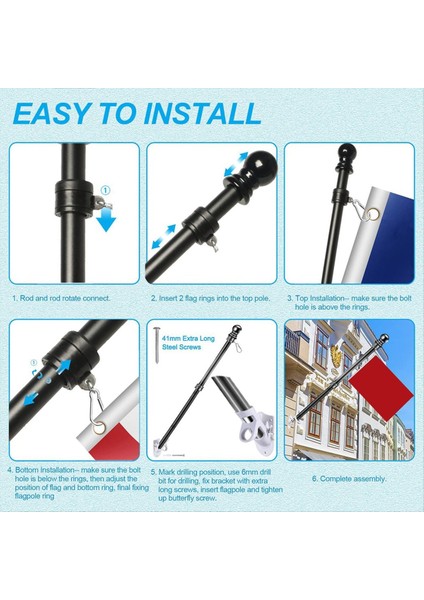 5ft Siyah Bayrak Direği 3x5 Spor Fan Açık Bayraklar Için Uygun Havaya Dayanıklı Paslanmış Bayrak Direği (Yurt Dışından) indirimleri