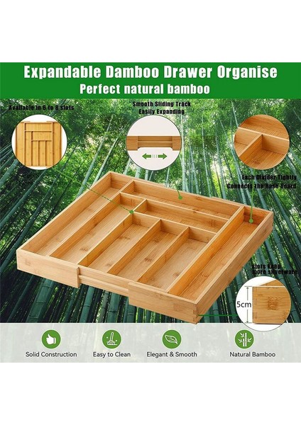 Bambu Genişletilebilir Çekmece Organizatörü Mutfak Gümüş Eşya Çatal Bıçak ve Makyaj Çekmeceleri Için Gümüş Eşya Organizatörü (Yurt Dışından) indirimleri