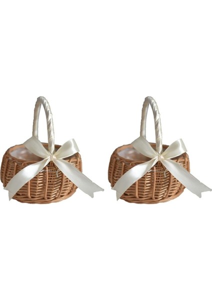 2pcs Dokuma Çiçek Sepeti Rattan Depolama Sepeti Çiçek Kız El Sepeti El Yapımı Çiçek Sepeti Yay Büyük (Yurt Dışından)