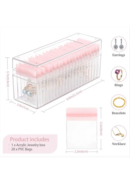 Akrilik Mücevher Kutusu 20 Pvc Taşınabilir Anti Oksitleyici Fermuar Çantaları Olan Temiz Takı Organizatörü Seyahat Mücevher Kutusu (Yurt Dışından) fırsatları