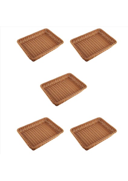 5x Plastik Rattan Sepet Ekmek Sepeti Ekmek Dükkanı Süpermarket Ekran Sepet Dokuma Masa Üstü Gıda Meyve Sepeti Kahverengi (Yurt Dışından)