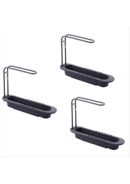 Teleskopik Raf Tahliye Rafı Lavabo Depolama Rafı Sabun Sünger Havlu Rafı Mutfak Depolama Sepeti Aksesuarları Gri (Yurt Dışından)