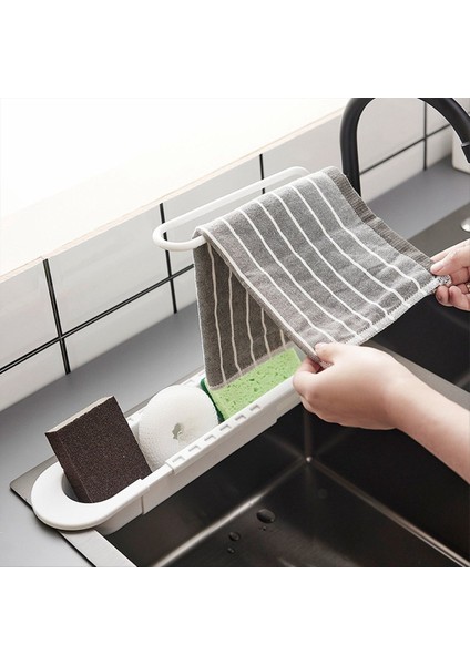 Teleskopik Raf Tahliye Rafı Lavabo Depolama Rafı Sabun Sünger Havlu Rafı Mutfak Depolama Sepeti Aksesuarları Gri (Yurt Dışından) fırsatları