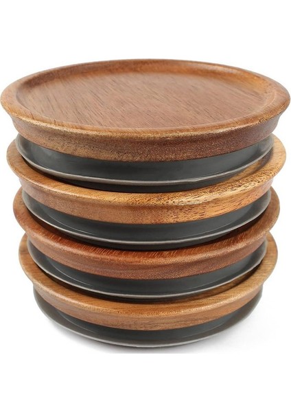 Normal Ağız Kavanoz Kapakları Ahşap Kavanoz Üstleri Normal Ağız Kavanozları Için Hava Geçirmez Silikon Conta ile Konserve Kapakları 4 Paket (Yurt Dışından)