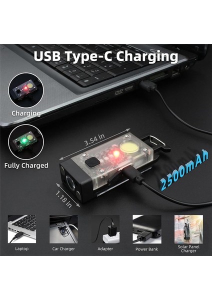 2pcs Keychain El Feneri 1500 Lümen Mini Edc El Feneri USB C 9 Mod Sunlar Küçük Güçlü El Feneri (Yurt Dışından) fiyatları