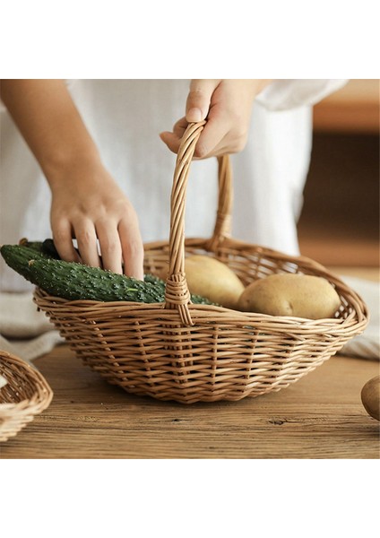 2x Hasır Sepet Saplı Hasır Alışveriş Sepeti Sepeti Sepeti Piknik Sepetleri Mutfak Depolama Sepeti- Küçük (Yurt Dışından) fiyatları