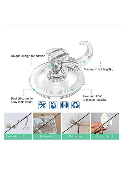 6x Büyük Şeffaf Yeniden Kullanılabilir Ağır Hizmetli Vakum Kupası Kancası (Yurt Dışından) modelleri