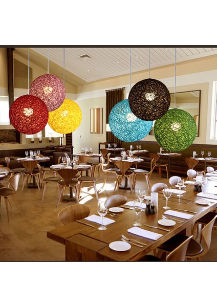 Kırmızı Bambu Rattan ve Jüt Top Avizesi Bireysel Yaratıcılık Küresel Rattan Yuva Abajur (Yurt Dışından) indirimleri