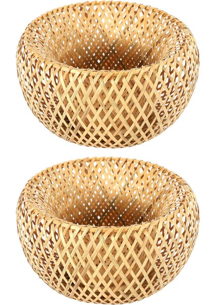 2x Bambu Hasır Rattan Abajur El Dokuma Çift Katmanlı Bambu Kubbe Abajur Asya Rustik Japon Lamba Tasarımı (Yurt Dışından)
