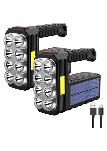 2 Adet El Feneri Şarj Edilebilir El Feneri Yüksek Lümenler Süper Parlak 8 LED Koçanı 3 Modlu Spot Işığı El Feneri (Yurt Dışından)