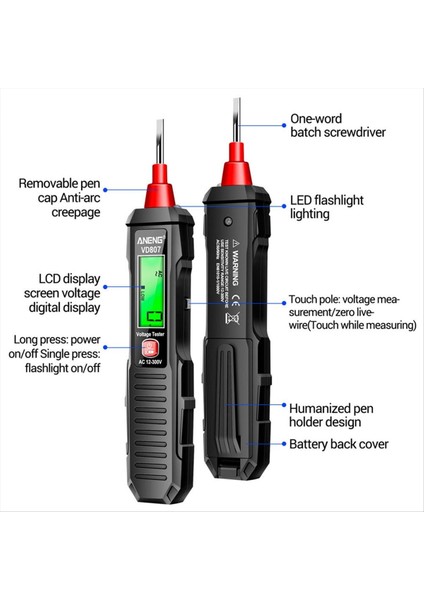 Aneng VD807 Dijital Voltaj Dedektörü Test Cihazı AC12-300V Voltaj Test Cirsi Devre Ncv Sensör Tel Elektrikçi Aracı (Siyah) (Yurt Dışından) modelleri