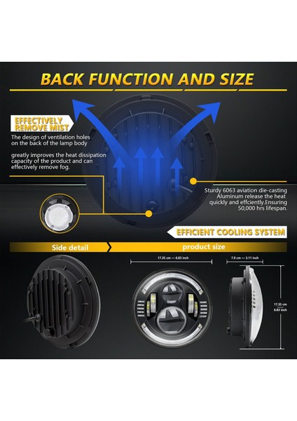 7 Inç Yuvarlak LED Halo Farlar Hi/düşük Kirişli Kehribar/mavi LED Kafa Lambası Offroad Hafif Açılı Gözler Wrangler Için Jk (Yurt Dışından)