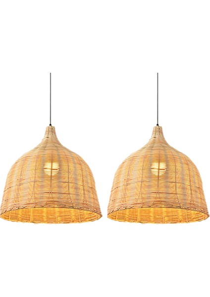 2x Rattan Lamba Kolye Işık Vintage Asma Labla Thenes E27 Oturma Odası Yemek Odası Dekor Cafe Restoran Hanglamp (M) (Yurt Dışından)