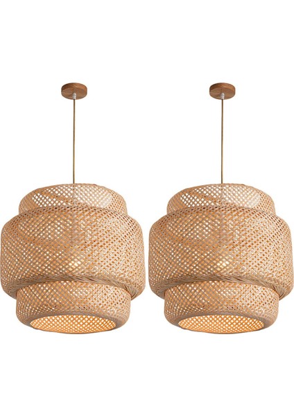 2x Kolye Işık Tavan Retro Asma Kafe Işıkları Çatı Japon Tarzı El Dokumalı Bambu Dokuma Teaehouse B Için (Yurt Dışından)