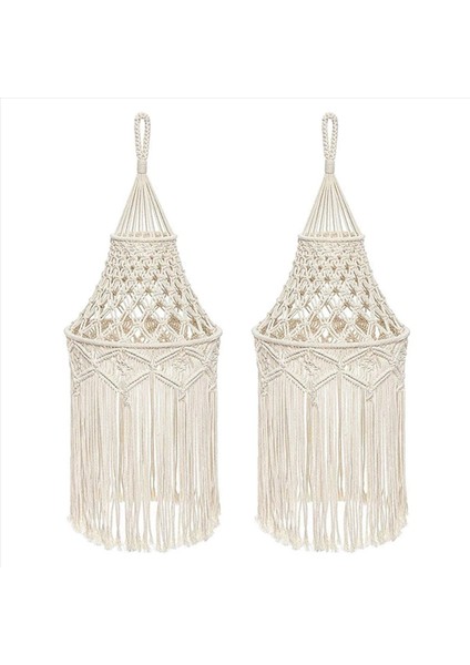 2x Macrame Lamba Gölge Asma Kolye Hafif Kapak Ofis Yatak Odası Oturma Odası Kreş Yurt Odası Bohem Ev Dekor (Yurt Dışından)