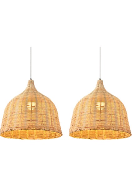 2x Rattan Lamba Kolye Işık Vintage Asma Lamba Gölgeleri E27 Oturma Odası Yemek Odası Dekor Cafe Restoran Hanglamp (Xxs) (Yurt Dışından)
