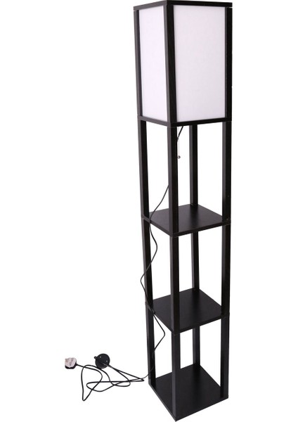 Modern Raf Zemin Lambası Yumuşak Işık 4 Katmanlı Açık Raflar Depolama Ampul ile Ahşap Ekran (Yurt Dışından)