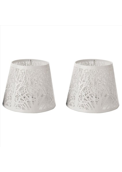 2x Küçük Lamba Gölgesi Masa Avizesi Duvar Lambası Için Ağaç Desenli Namlu Metal Abajur Beyaz (Yurt Dışından)