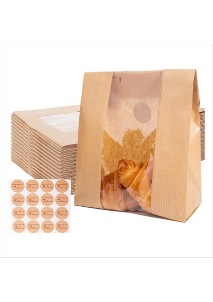 Kurabiye Şekerler ve Ikramlar Için Conta Çıkartmaları ile Açık Pencere Ekmek Torbaları ile 100 Paket Kağıt Ekmek Depolama Torbaları (Yurt Dışından)