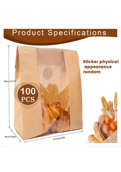 Kurabiye Şekerler ve Ikramlar Için Conta Çıkartmaları ile Açık Pencere Ekmek Torbaları ile 100 Paket Kağıt Ekmek Depolama Torbaları (Yurt Dışından) fiyatları
