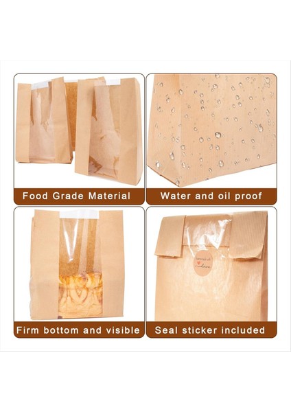 Kurabiye Şekerler ve Ikramlar Için Conta Çıkartmaları ile Açık Pencere Ekmek Torbaları ile 100 Paket Kağıt Ekmek Depolama Torbaları (Yurt Dışından) fırsatları