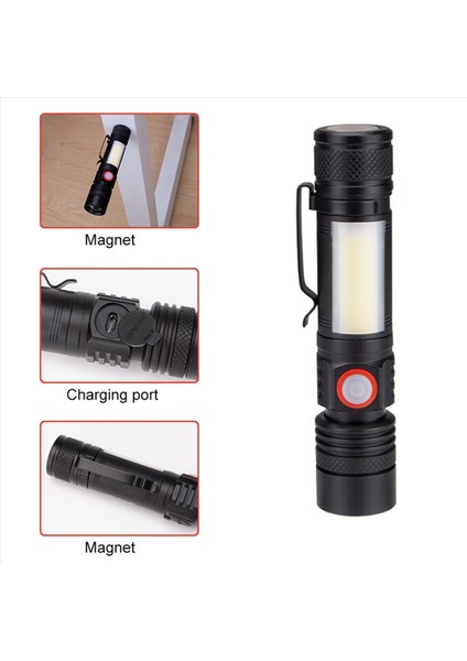 5x LED El Feneri Su Geçirmez El Feneri Manyetik Zoom T6+Cob Cob El Feneri Klipli El Işığı 18650 Pil (Yurt Dışından) modelleri