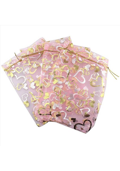 400 Adet 9X12CM Kalp Baskılı Organze Çantaları Mücevher Torbası Çantaları Organze Brawstring Torbaları Düğün Iyilikleri Şeker Çantaları (Yurt Dışından) fırsatları