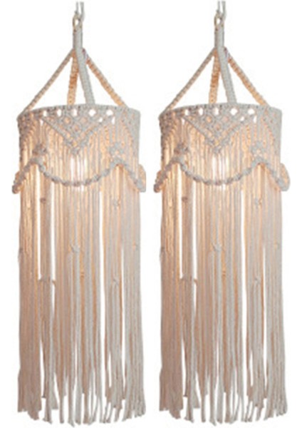 2x Avize Boho Dekor El Dokuma Cazibesi Makrame Duvar Asılı Yaratıcı Ev Ranzası Ev Dekorasyon Lambası Gölge Mandala (Yurt Dışından)