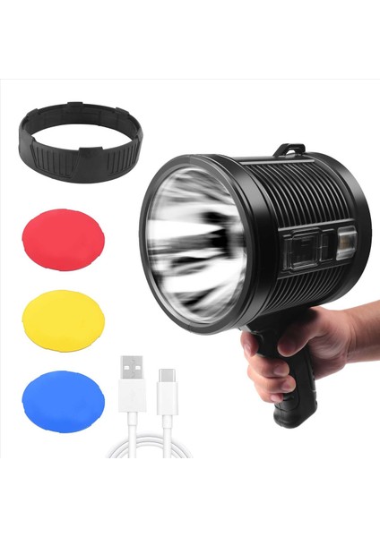 Şarj Edilebilir Spot Işığı 100000 Lümen LED Spot Işıklar El Tipi Büyük El Feneri Süper Parlak Açık Güneş Spotları (Yurt Dışından)