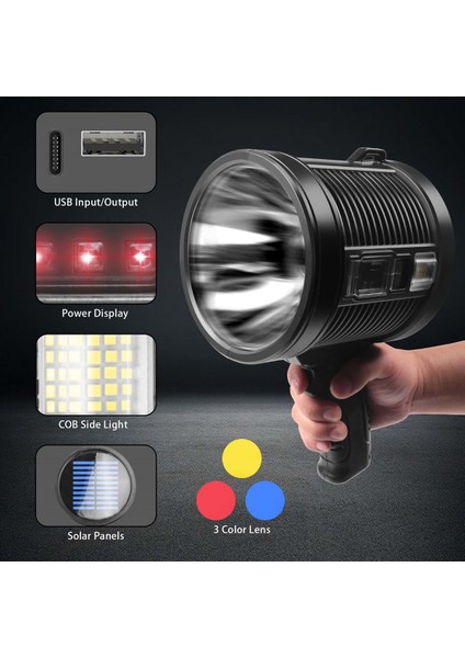 Şarj Edilebilir Spot Işığı 100000 Lümen LED Spot Işıklar El Tipi Büyük El Feneri Süper Parlak Açık Güneş Spotları (Yurt Dışından) fırsatları