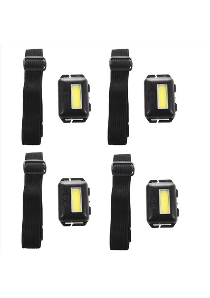 4x Cob LED Mini Kafa Işık Lamba Far Far 3 Mod Yağmur Geçidi Kafa Teşhacı El Feneri Dış Mekan Kampı Balıkçılık Siyah (Yurt Dışından)