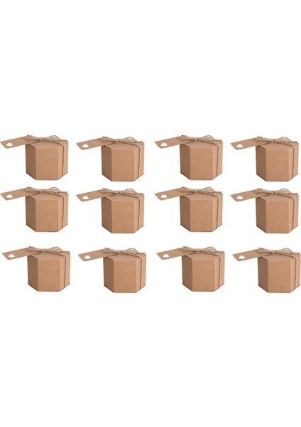 100PCS Kraft Kağıt Şeker Kutusu Altıgen Karton Şeker Kutusu Kutusu Sicim ve Etiket Düğün Parti Malzemeleri (Yurt Dışından)