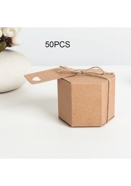 100PCS Kraft Kağıt Şeker Kutusu Altıgen Karton Şeker Kutusu Kutusu Sicim ve Etiket Düğün Parti Malzemeleri (Yurt Dışından) fiyatları