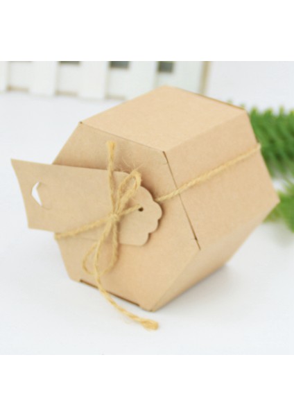 100PCS Kraft Kağıt Şeker Kutusu Altıgen Karton Şeker Kutusu Kutusu Sicim ve Etiket Düğün Parti Malzemeleri (Yurt Dışından) fırsatları