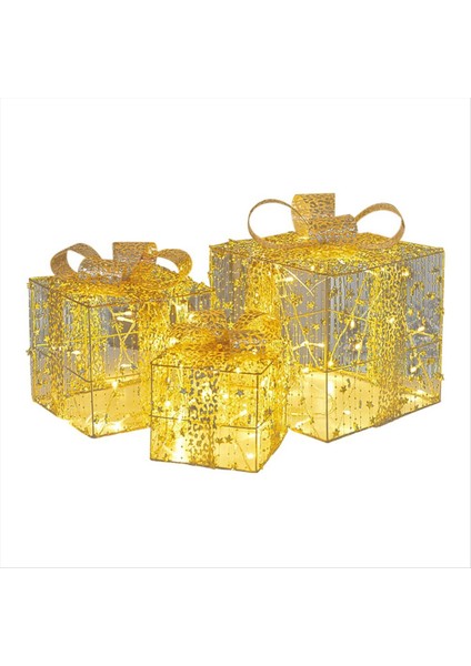 Noel Dekorasyon Kutusu Üç Parçalı Set Kazık Süsleri Demir Kutusu Aydınlık Christma Malzemeleri Sahne Düzeni A (Yurt Dışından)