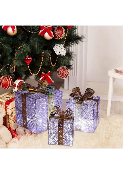 Noel Dekorasyon Kutusu Üç Parçalı Set Kazık Süsleri Demir Kutusu Aydınlık Christma Malzemeleri Sahne Düzeni A (Yurt Dışından) modelleri