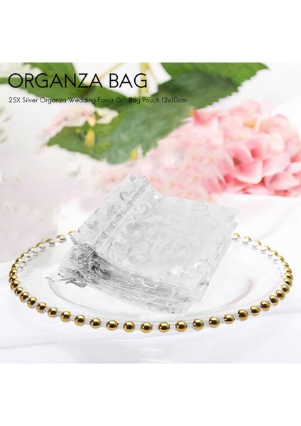25X Gümüş Organza Düğün Iyiliği Çantası Kese 12X10CM (Yurt Dışından) fiyatları