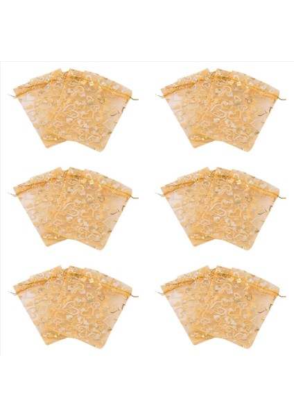 600PCS 9X12CM Sheer Brawstring Kalp Organze Takı Torbaları Düğün Partisi Noel Favor Çantaları (Altın) (Yurt Dışından)