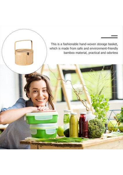 Bambu Dokuma Sepetler Antika Renkli Pasta Özel Sepeti Vintage Bambu Dokuma Öğle Yemeği Kutusu Sepeti (Yurt Dışından) fırsatları