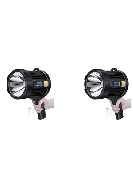 2x Şarj Edilebilir Spot Işığı 100000 Lümen LED Spot Işıklar El Tipi Büyük El Feneri Süper Parlak Açık Güneş Spotları (Yurt Dışından)