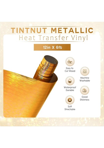 Metalik Htv - 12 Inç x 6ft Rulo Isı Transferi Vinil Folyo Holografik Altın Krom Ütü T -Shirts Için Vinil Dıy (Yurt Dışından) modelleri