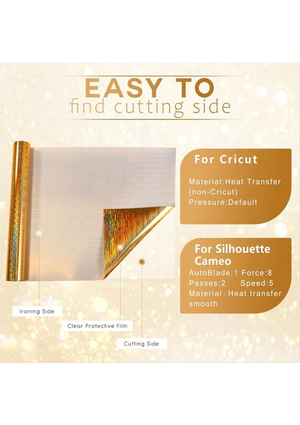 Metalik Htv - 12 Inç x 6ft Rulo Isı Transferi Vinil Folyo Holografik Altın Krom Ütü T -Shirts Için Vinil Dıy (Yurt Dışından) indirimleri